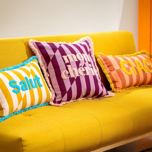 CIAO - sierkussen 30x50 cm - gestreept - 100% katoen - Melon - roze, oranje