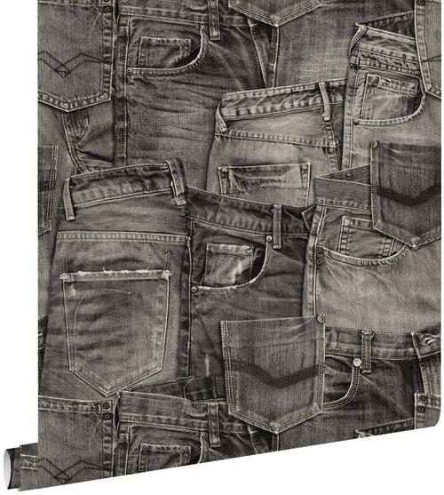 ESTAhome behang spijkerstof zwart - 53 cm x 10.05 m - 137738