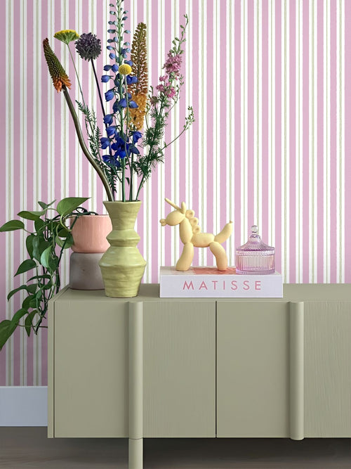 ESTAhome behang strepen paars en groen - 50 x 900 cm - 131959