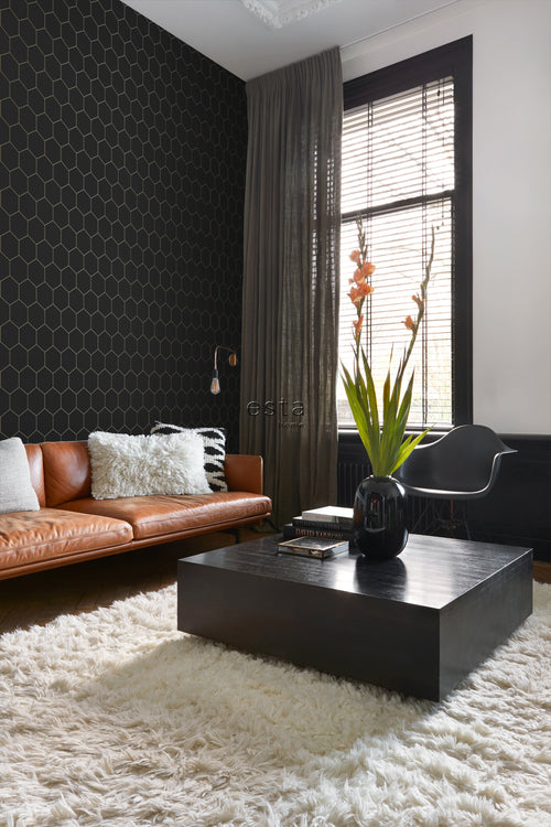 ESTAhome behang hexagon zwart en goud - 53 cm x 10.05 m - 139313