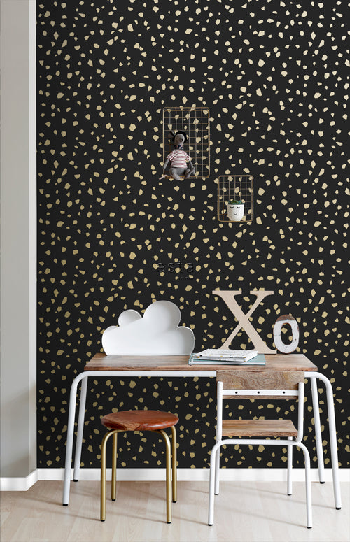 ESTAhome behang terrazzo zwart en goud - 53 cm x 10.05 m - 139134