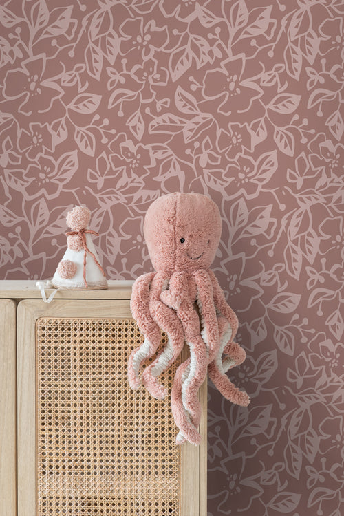 ESTAhome behang bladeren en bloemen mauve paars - 50 x 900 cm - 131373 - vtwonen shop