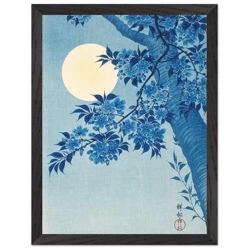 Artfulprints Poster met Lijst Ohara Koson - Blossoming cherry on a moonlit night   - 30x40 cm - Meerkleurig