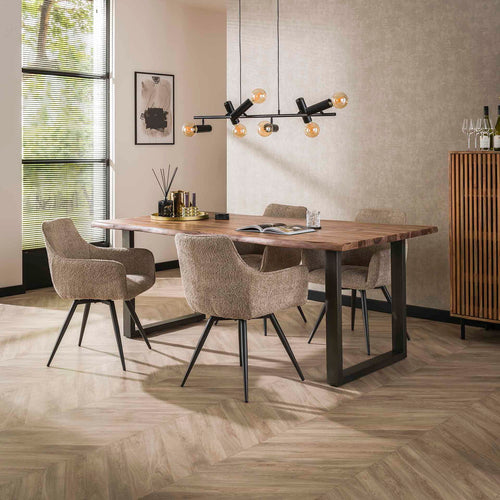 Giga Meubel Eetkamerstoel Draaibaar - Zand Bouclé - Set van 2 - vtwonen shop