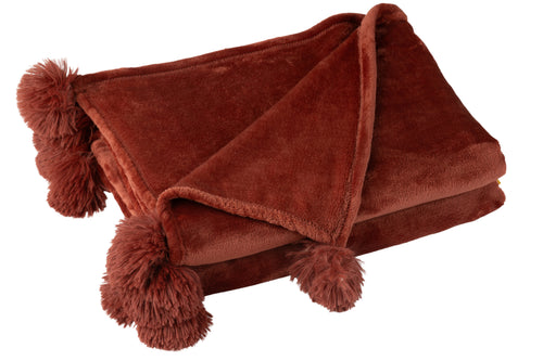 J-Line plaid Pompom - polyester - marsala rood - 170 x 130 cm