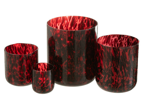 J-Line windlicht Gevlekt - glas - rood/zwart - extra large - vtwonen shop