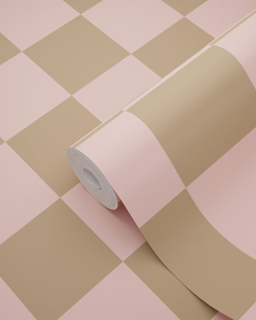 ESTAhome behang geblokt motief roze en beige bruin - 53 cm x 10.05 m - 130913 - vtwonen shop