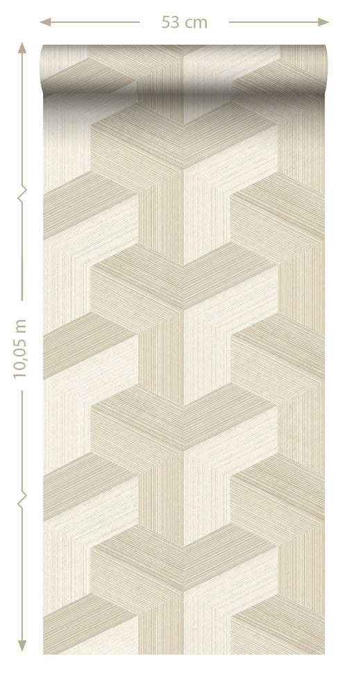Origin Wallcoverings behang grafisch 3D motief lichtbeige - 53 cm x 10.05 m - 347948