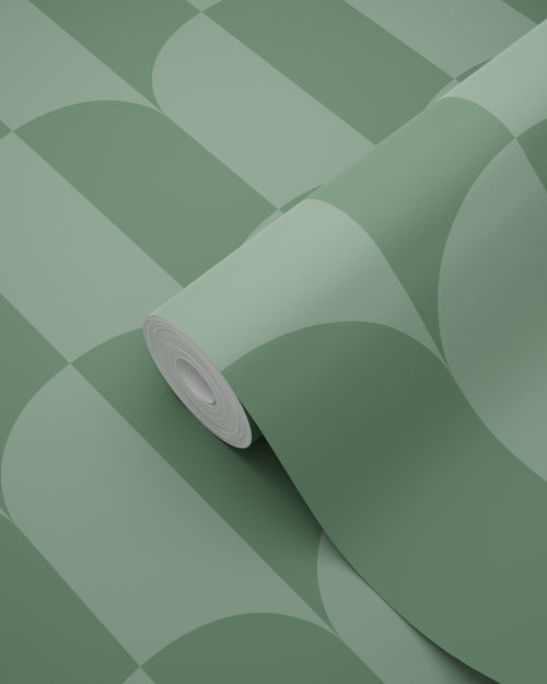 ESTAhome behang art deco bogen vergrijsd groen - 50 x 900 cm - 139989 - vtwonen shop