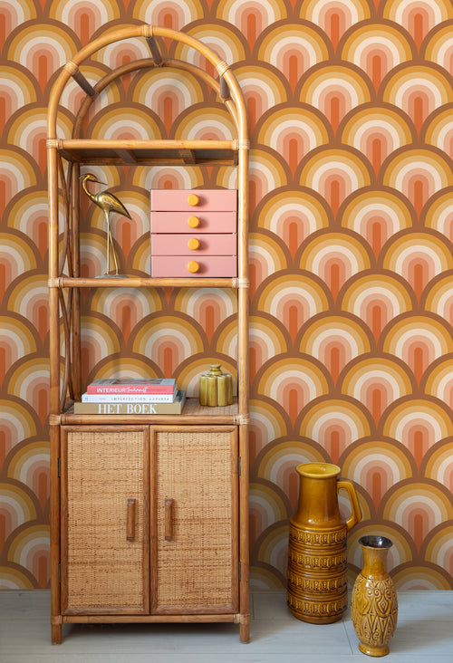 ESTAhome behang art deco bogen oranje en bruin - 50 x 900 cm - 131771