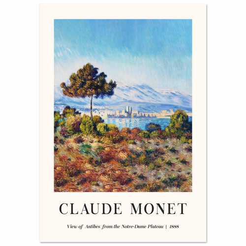 Artfulprints Poster met Lijst Claude Monet - View of Antibes, from the Notre-Dame Plateau   - A4 21x29.7 cm - Blauw