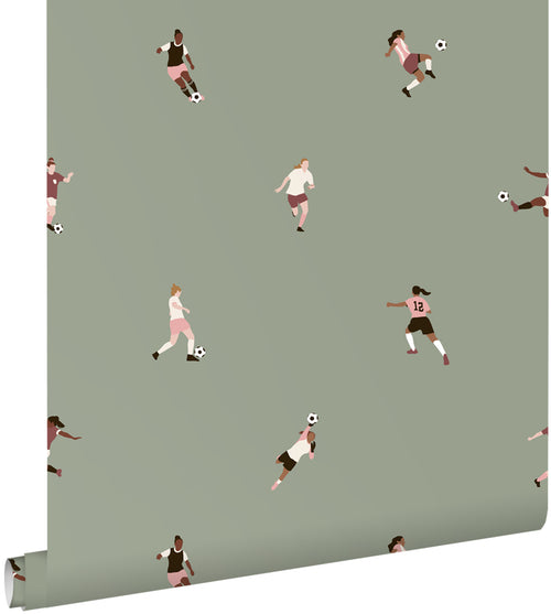 ESTAhome behang voetbalspeelsters vergrijsd groen - 50 x 900 cm - 131281 - vtwonen shop
