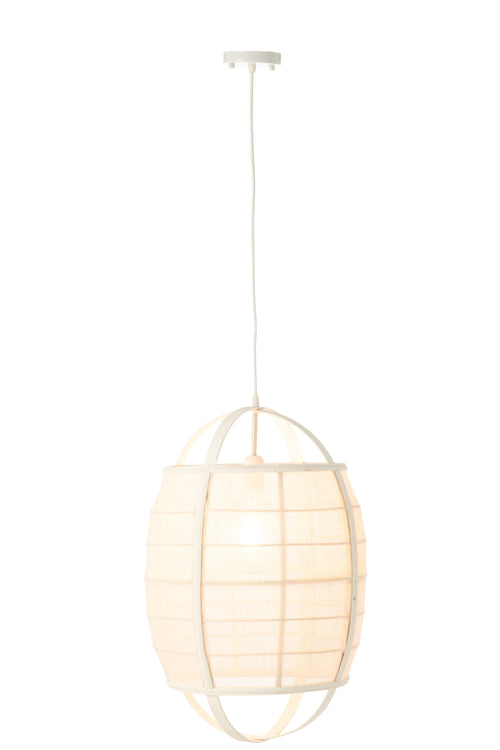 J-Line hanglamp Ion - linnen/bamboe - wit - small