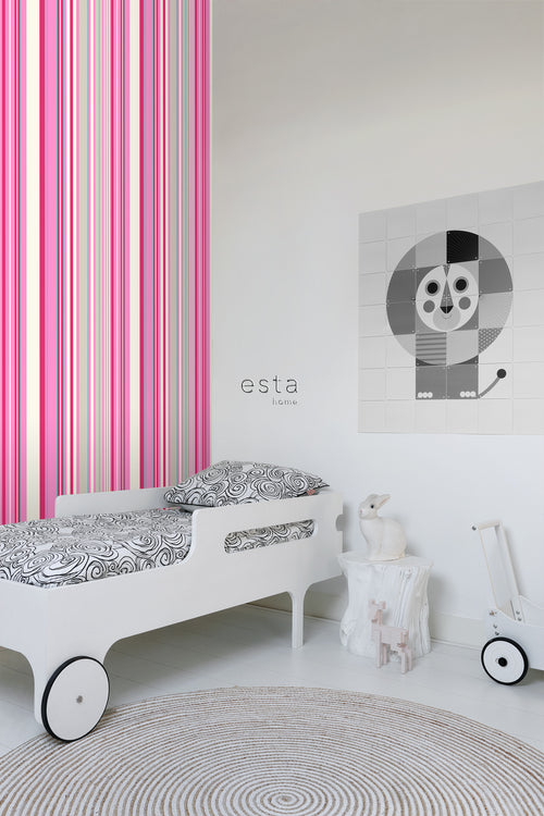 ESTAhome behang strepen roze en turquoise - 53 cm x 10.05 m - 116531