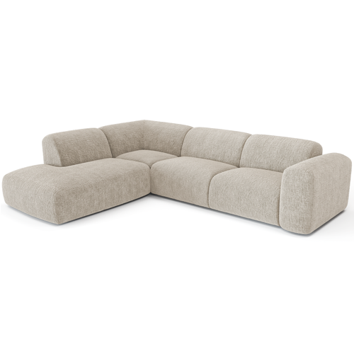 Sia Home - Grote hoekbank, links MYRA - fluweel met motieven beige 269cm