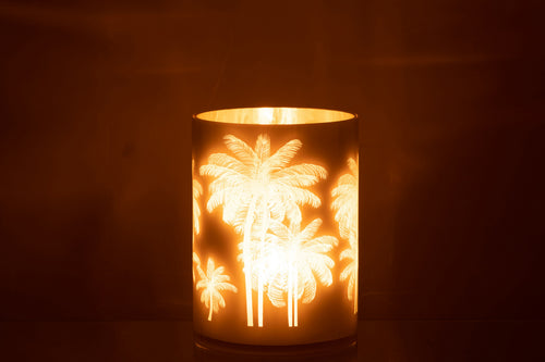 J-Line windlicht Palmbomen - glas - blauw/goud - extra large