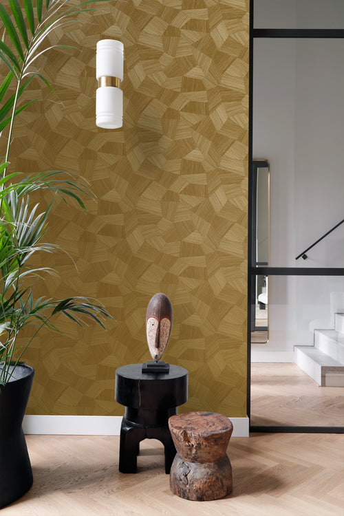 Origin Wallcoverings eco-texture vliesbehang grafisch 3D motief warm goud - 0.53 x 10.05 m - 347953 - vtwonen shop