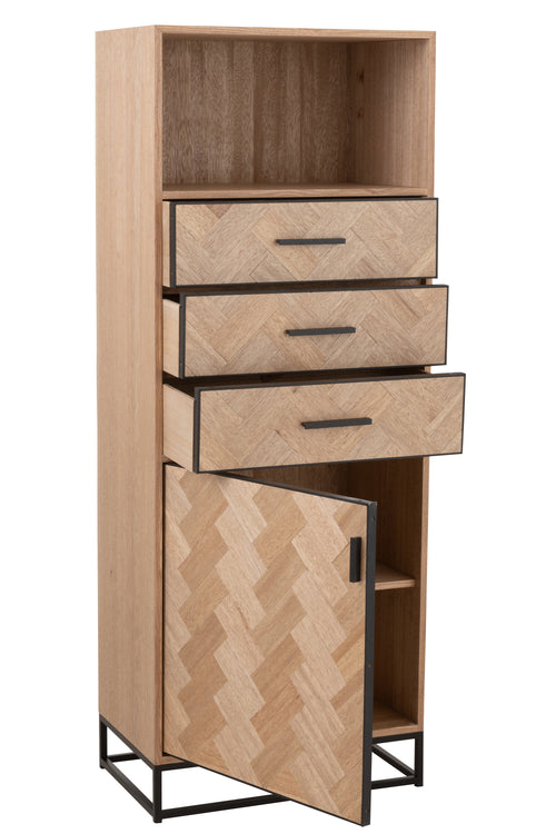 J-Line kast Hoog Zigzag 3 Lades - hout/metaal - naturel/zwart