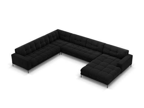 Cosmopolitan Design Panoramische hoekbank links Bali 7-zits, flueel, zwart - 256x327x75cm