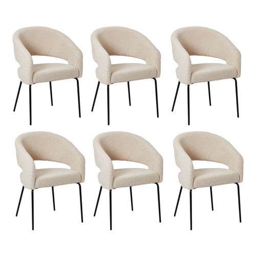Furnhouse eetkamerstoelen armleuning Natalie - Beige - Stof (Bouclé) - Set van 6