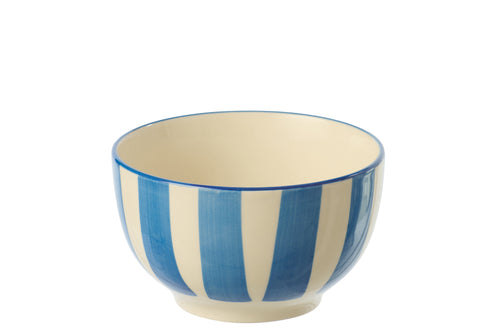 J-Line kom Gestreept - hout - wit/blauw - 6 stuks