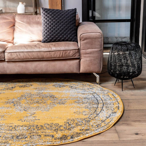 Vintage Vloerkleed Bloom rond - Geel - EVA Interior - 100 x 100 cm - vtwonen shop