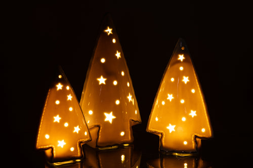 J-Line decoratie Kerstboom - keramiek - wit - set van 3 - LED - vtwonen shop