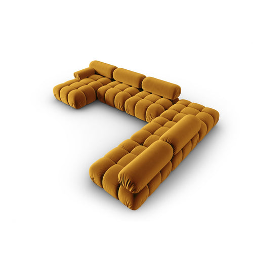 Cosmopolitan Design - Modulaire panoramische hoekbank rechts Cortina 7-zits, flueel geel - 282x376x70cm
