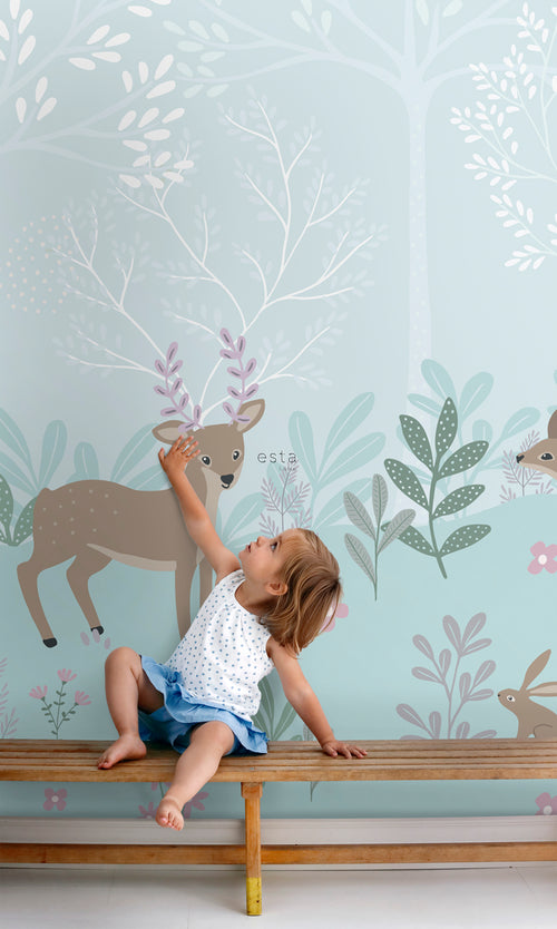 ESTAhome fotobehang hertjes blauw - 250 x 279 cm - 159262 - vtwonen shop