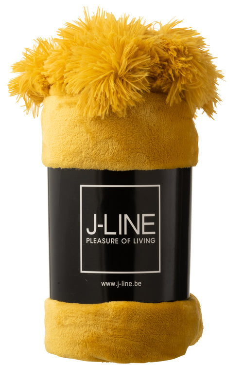 J-Line plaid Pompom - polyester - oker - 170 x 130 cm