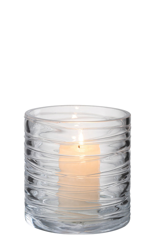 J-Line windlicht Strepen - glas - transparant - small