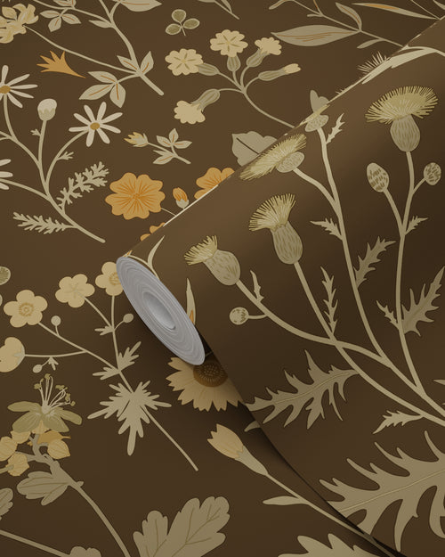 ESTAhome behang veldbloemen vergrijsd groen en bruin - 50 x 900 cm - 131463 - vtwonen shop