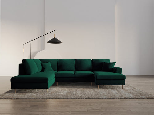 Cosmopolitan Design Links panoramische slaapbank met opbergdoos Kyoto 7-zits, flueel flessengroen - 194x313x88cm