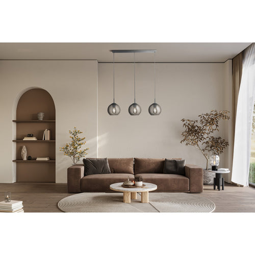 Searchlight Balls 3 lichtbalk plafond hanglamp chroom metaal & gerookt glas