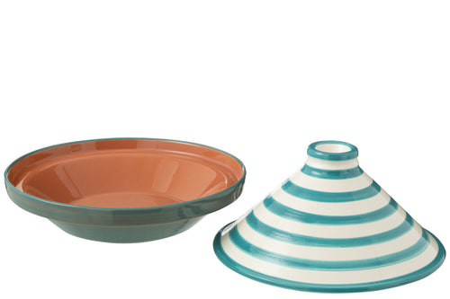J-Line tajine Granada Stripes - keramiek - wit/aqua