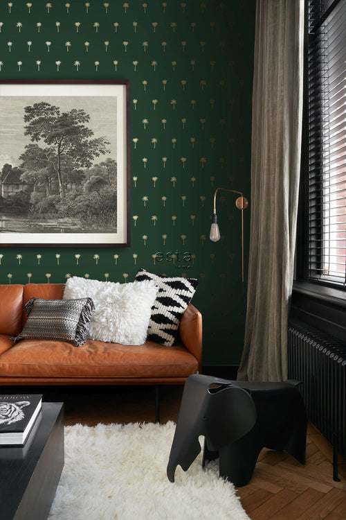 ESTAhome behang palmbomen emerald groen en goud - 53 cm x 10.05 m - 139160