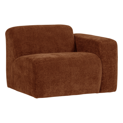 WOOOD 1-zits bank arm rechts Mojo Base - Ribstof - Roestbruin - 74x105x97