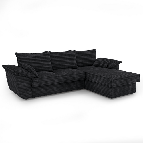 Sia Home - Rechte hoekbanken SASHA - XXL ribfluweel - Zwart - 257cm