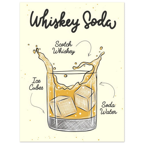 Artfulprints  Whiskey Soda cocktail – Illustratie   poster 30x40 cm - vtwonen shop