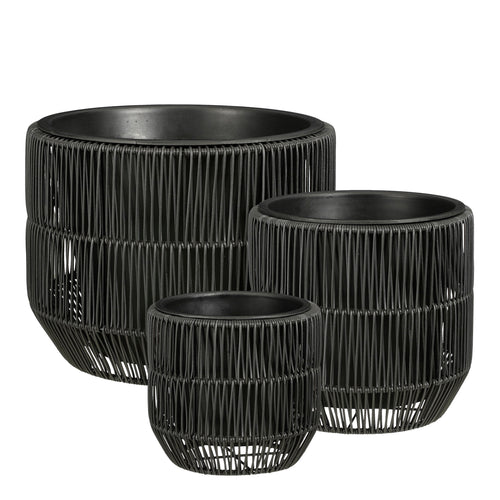 Mica Decorations Peta Bloempot voor Buiten – Set van 3 – Plantenpot voor Bloemen en Buitenplanten – Bloempotten voor Buiten – Zwart