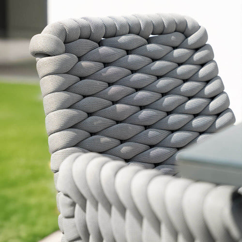 Home Deluxe Tuinstoel met vlechtwerk armleuningen BALERO lichtgrijs - set van 7