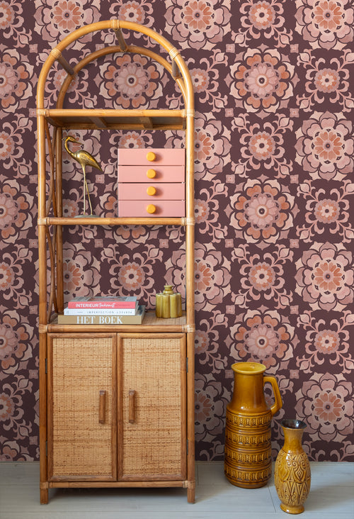 ESTAhome behang tegelmotief paars en roze - 50 x 900 cm - 131684