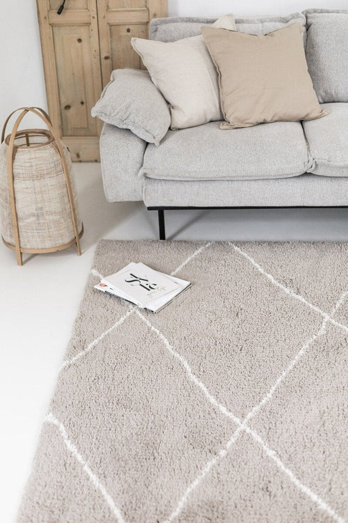 Interieur05 berber vloerkleed hoogpolig grijs/beige/zand/cream - scandinavisch - nea - 135 x 190 cm