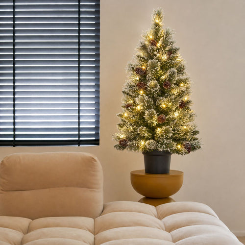 Black Box Trees Vandans Kunstkerstboom met Verlichting - Kerstboom H90 x Ø48 cm - Kunstboom in Pot met Besneeuwde Takken - Groen