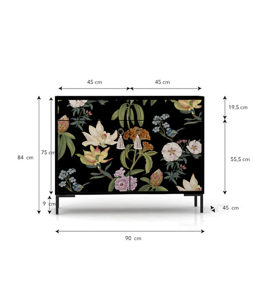 Dressoir MDF 2 deuren en 2 lades met bloemenprint