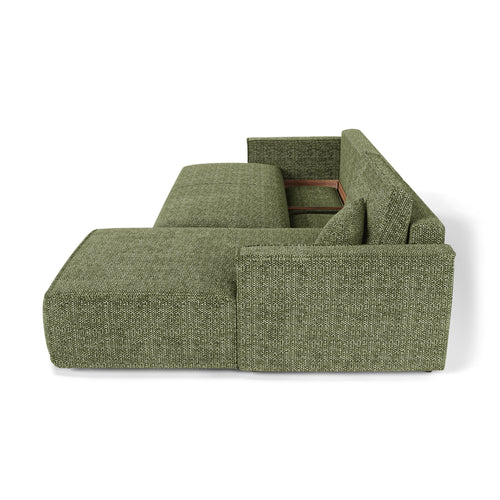 Premium Interiors - Rechthoekige hoekbank met slaapfunctie en opbergruimte  - stof met tweed-effect groen 297cm