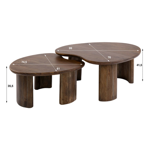 Giga Meubel Salontafel Central - Bruin Hout - Set Van 2 - 99x76x42cm
