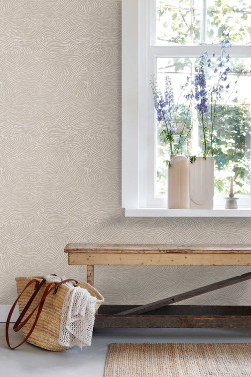 ESTAhome behang 3d golvende lijnen taupe - 50 x 900 cm - 139661 - vtwonen shop