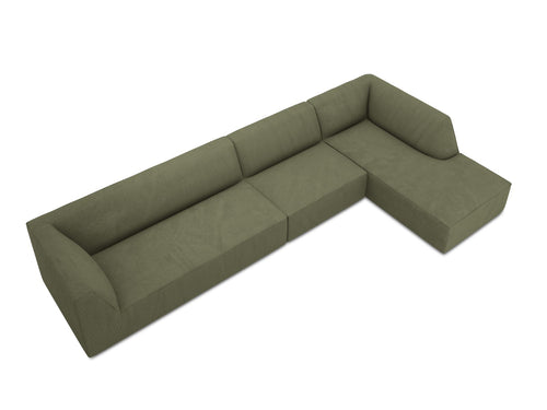 Micadoni rechter hoekbank Ruby 5-zits, ribfluwelen, groente - 180x366x69cm