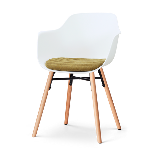 Nolon Nena-Liz eetkamerstoel wit met mosgroen zitkussen - houten onderstel